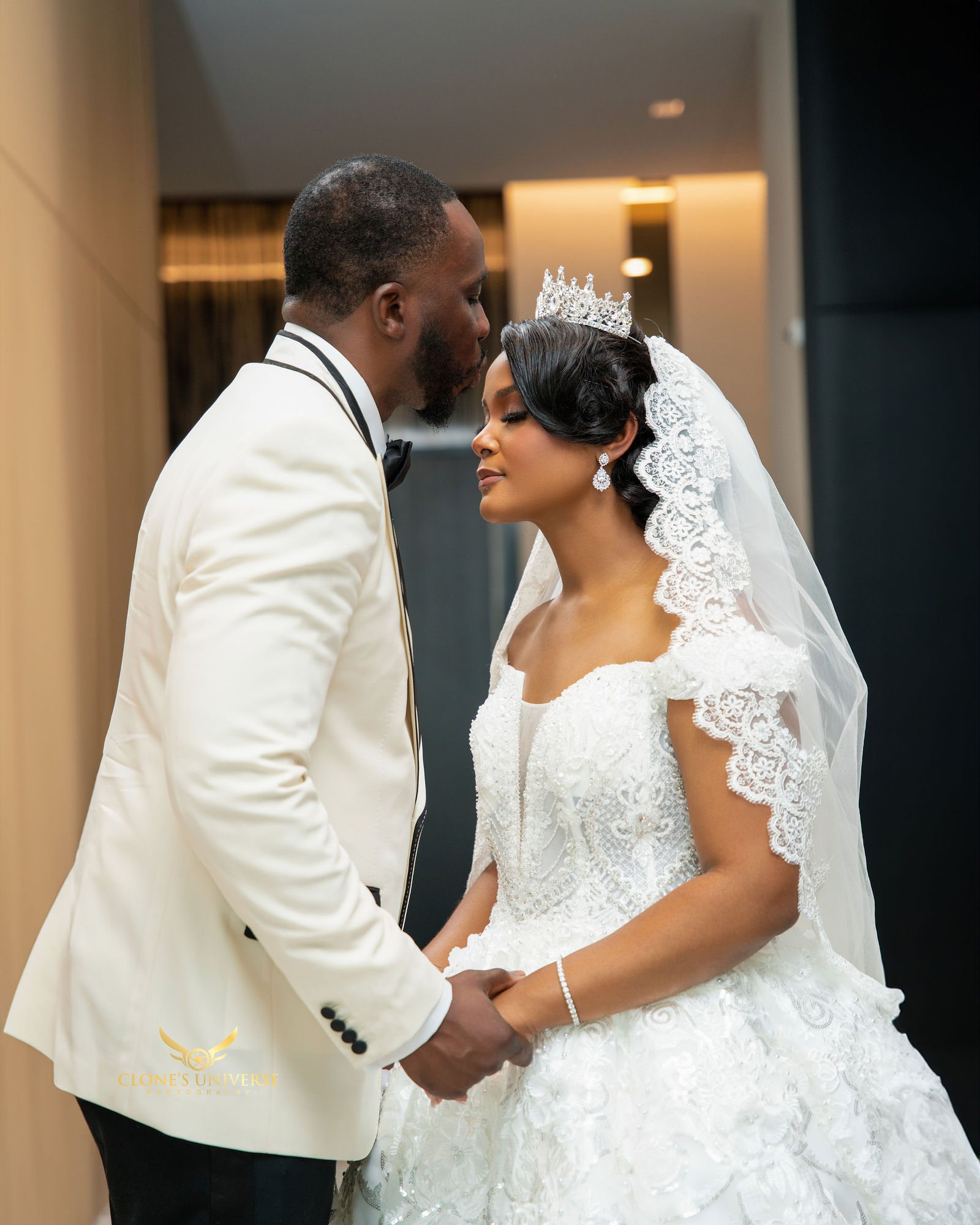 Bride and groom sharing a quiet close moment