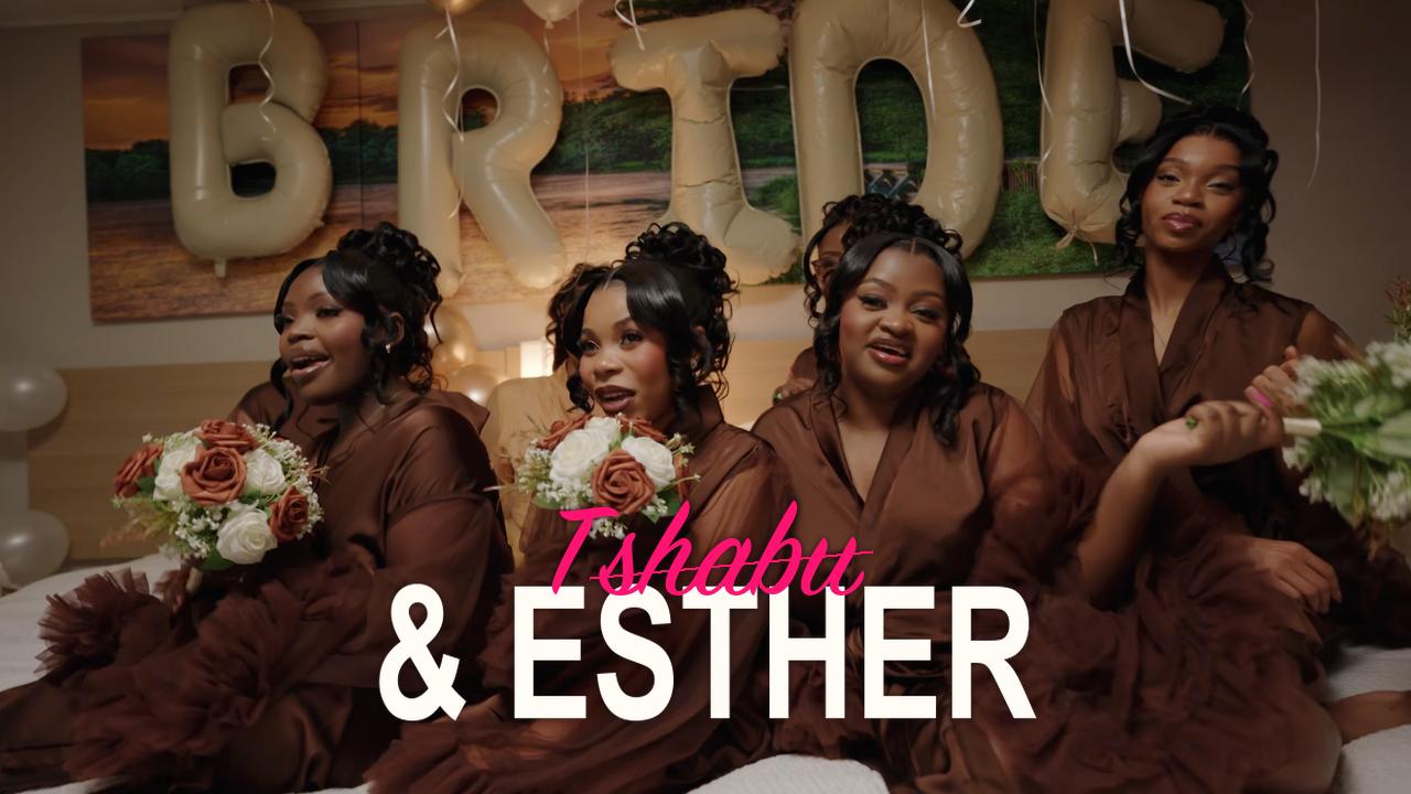 Tshabu and Esther film cover with bridesmaids in brown robes